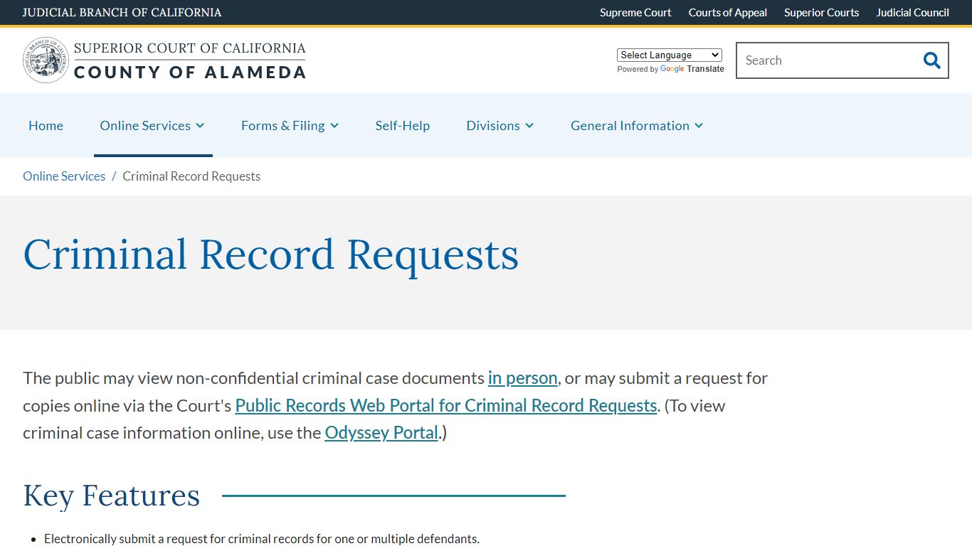 Criminal Record Requests - County of Alameda - Superior ...